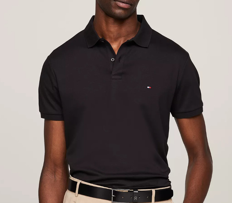 Tommy Hilfiger Men’s Regular Fit Stretch 1985 Pique Black Polo Size L NWT