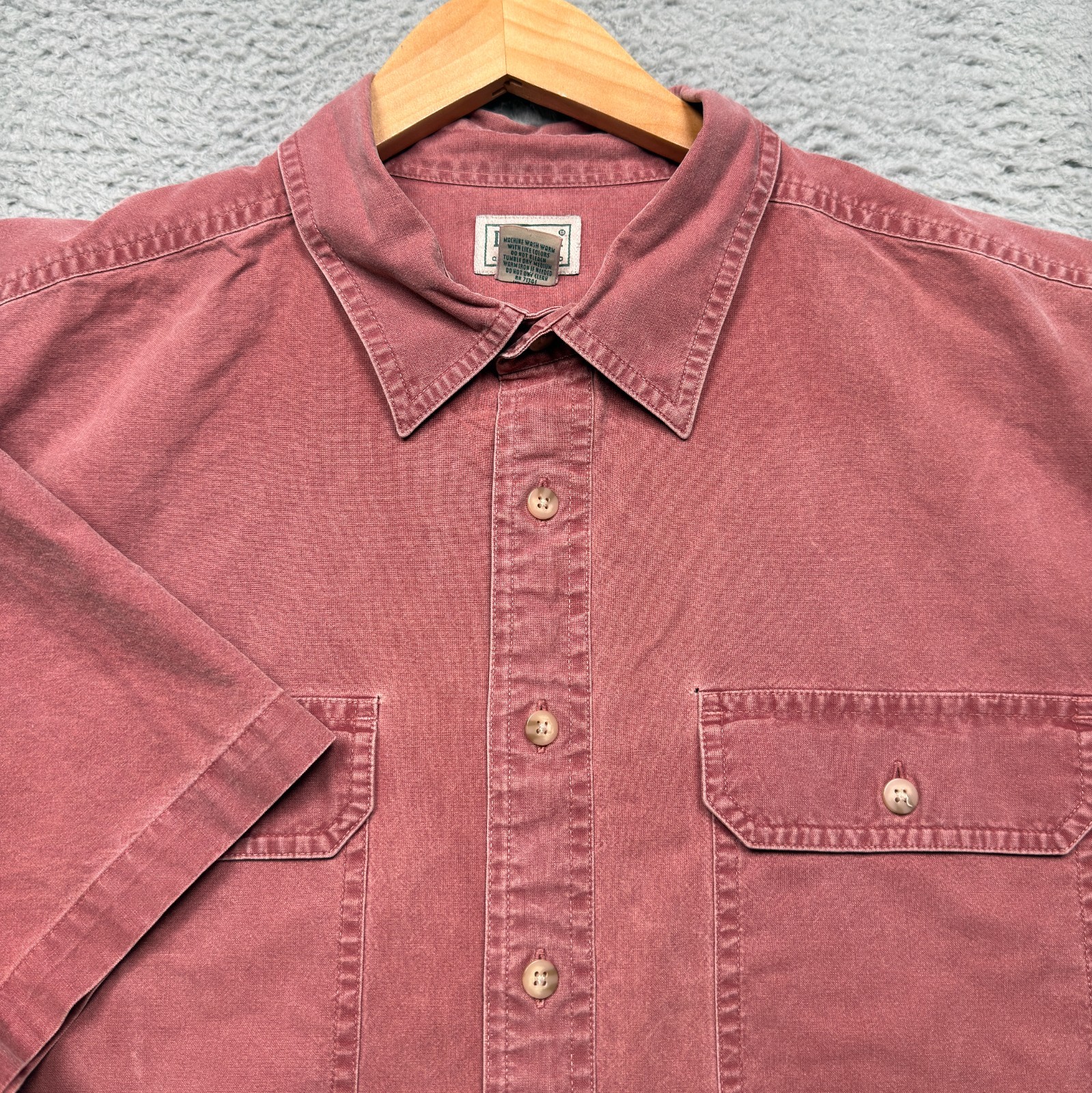 LL Bean Canvas Button Up Shirt Mens XL Red Short Sleeve Outdoor Workwear Cotton