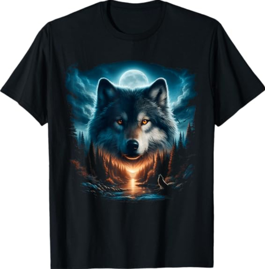 Wolf Howling Moon Wildlife Animal Lovers Forest Nature T-Shirt