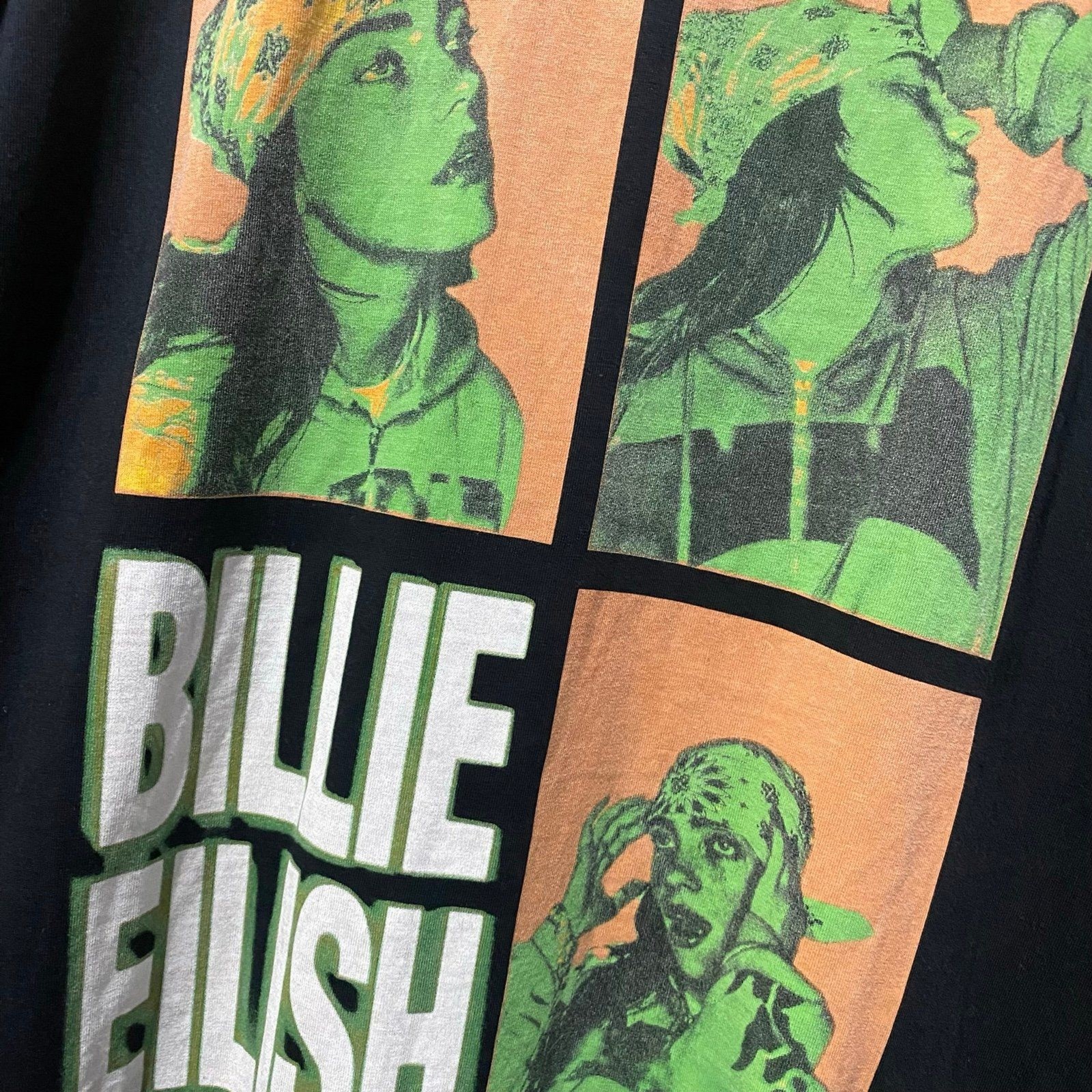 Official Billie Eilish Graphic Portrait Negatives T-Shirt Black Green Size XL