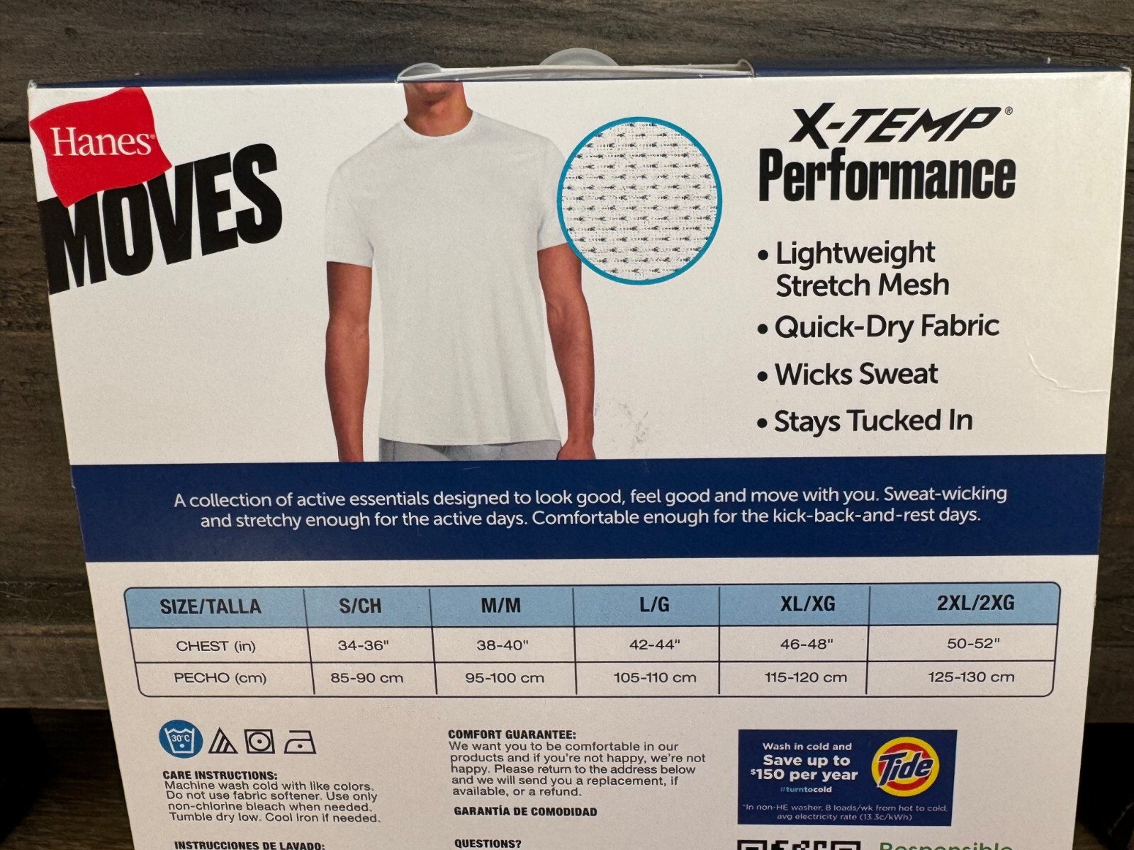 Hanes Moves 3 Pack Men White X-Temp Performance Crew Neck Tees Breathable SMALL