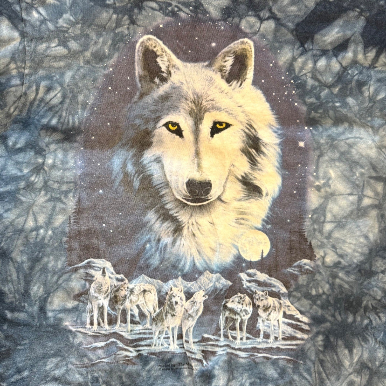Y2K The Mountain T Shirt Mens Large Blue Tie Dye Wolf Pack Graphic Nature Tee