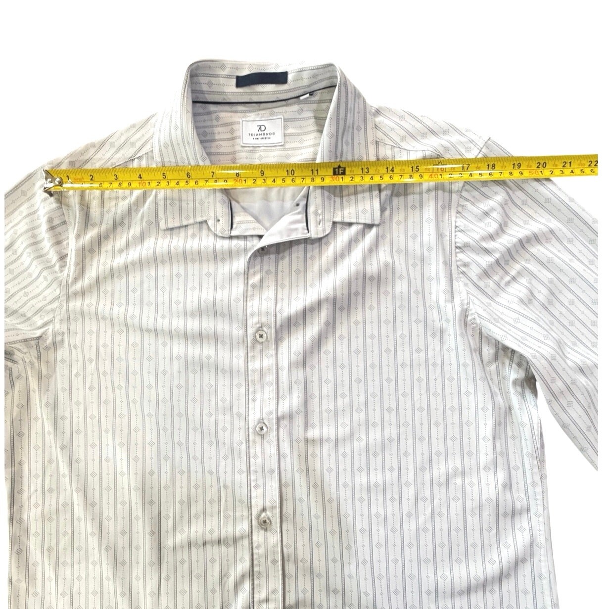 7 Diamonds Beau 4-Way Stretch Performance Shirt Mens Large Gray Diamond Stripe