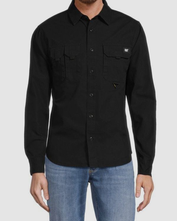 Caterpillar Men’s Black Solid Long Sleeves Utility Shirt Size Small