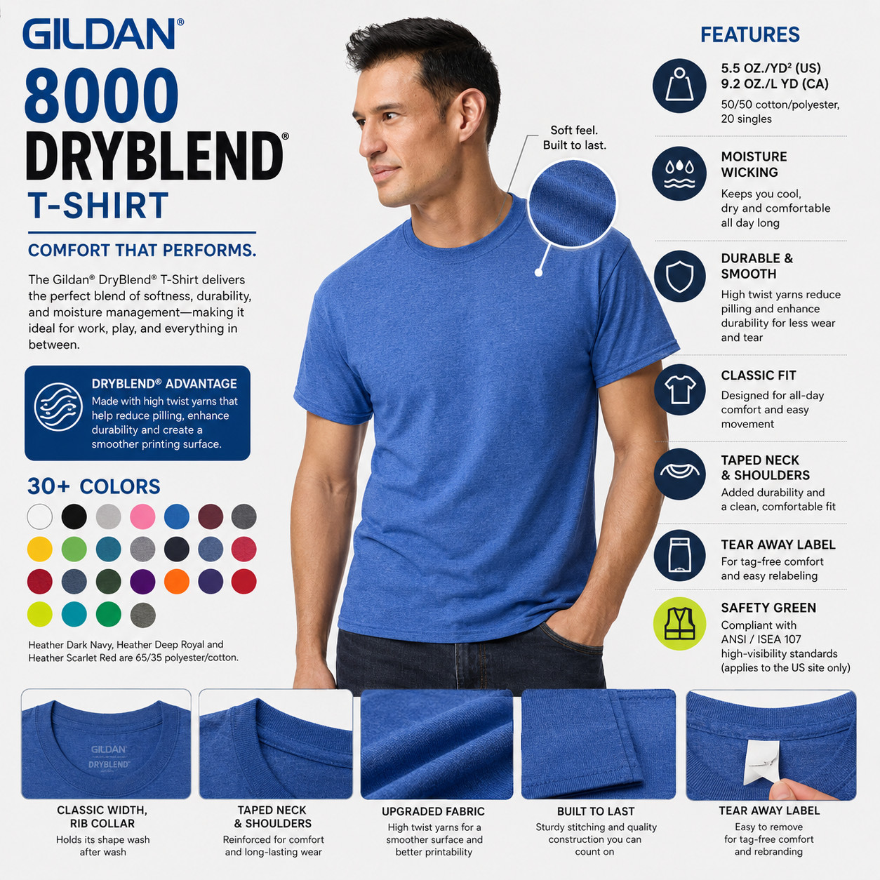 Gildan Dryblend 50/50 cotton/polyester Plain T Shirts and Tees S-3XL G800