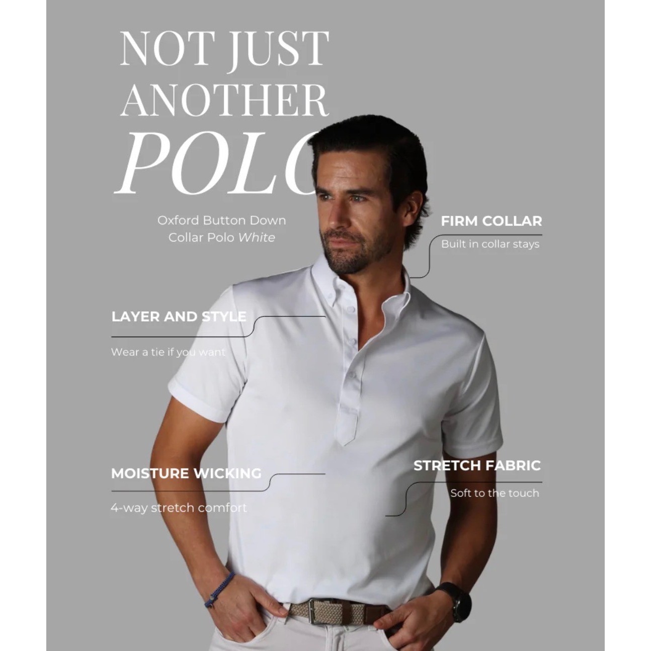 Collars & Co Men Size Medium Relaxed Oxford Dress Collar Polo White Short Sleeve