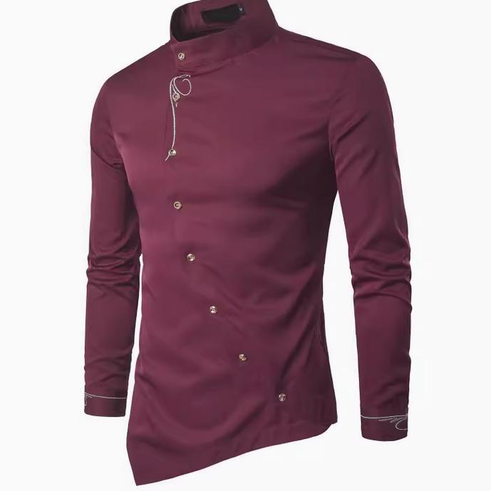 Mens Slim Fit Shirt Double Breasted Long Sleeves Blouses Business Casual Tops