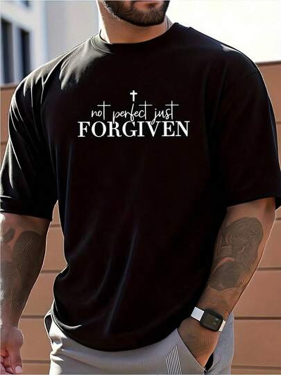 Man’ Not Perfect Print Black TShirt Crew Neck Casual Cotton Tee size S to 5XL