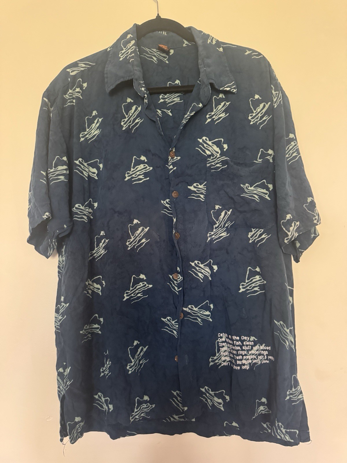 Vintage 1990s Ojai Men’s Shirt Blue W White Embroidery Size M Made in Indonesia