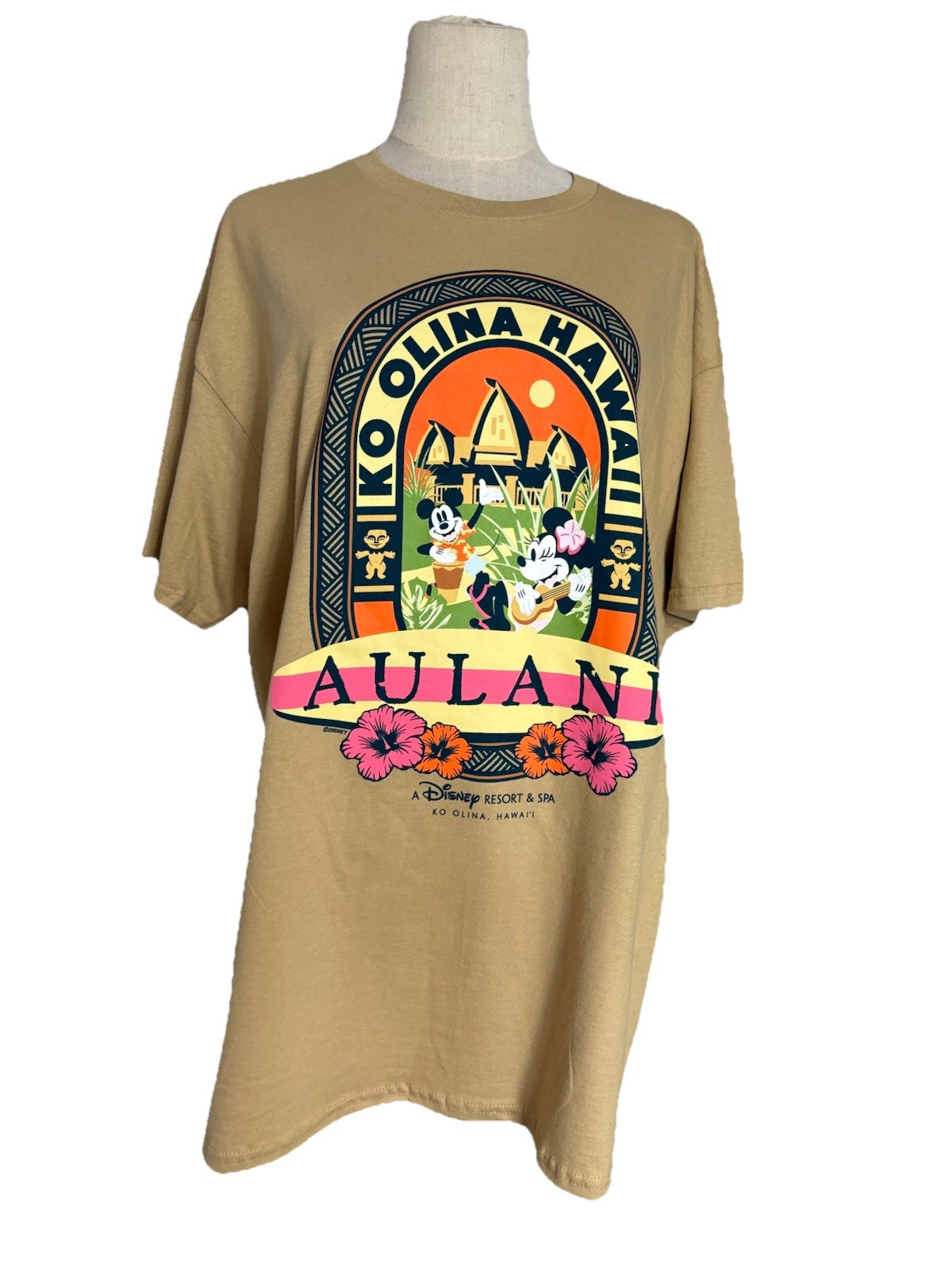 Disney Ko Olina Hawaii Aulani Disney Resort Spa Floral Yellow T-Shirt XL Mickey