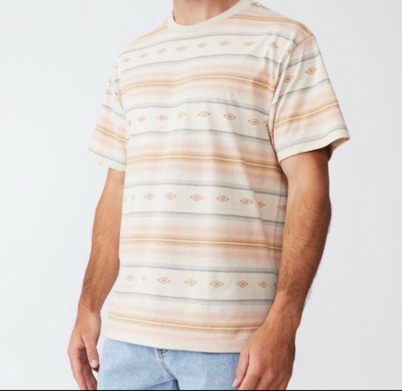 Cotton on Mens loose fit t-shirt – Bone okat stripe – size large