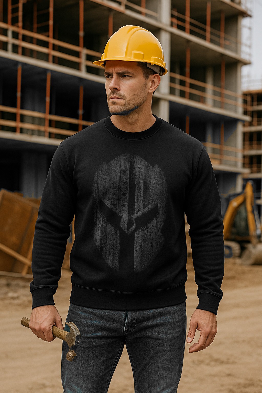 American Flag Spartan Helmet Sweatshirt | Patriotic Warrior Crewneck