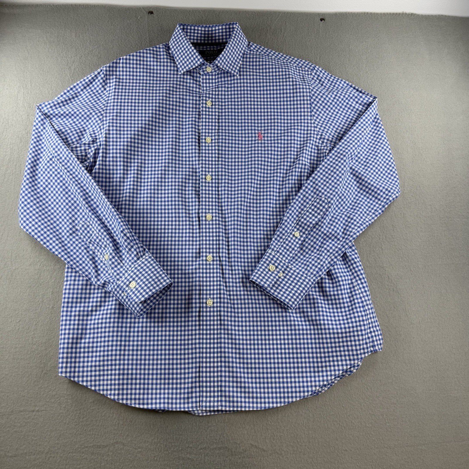 Polo Ralph Lauren Shirt Mens Large Blue White Gingham Check Button Down Pony