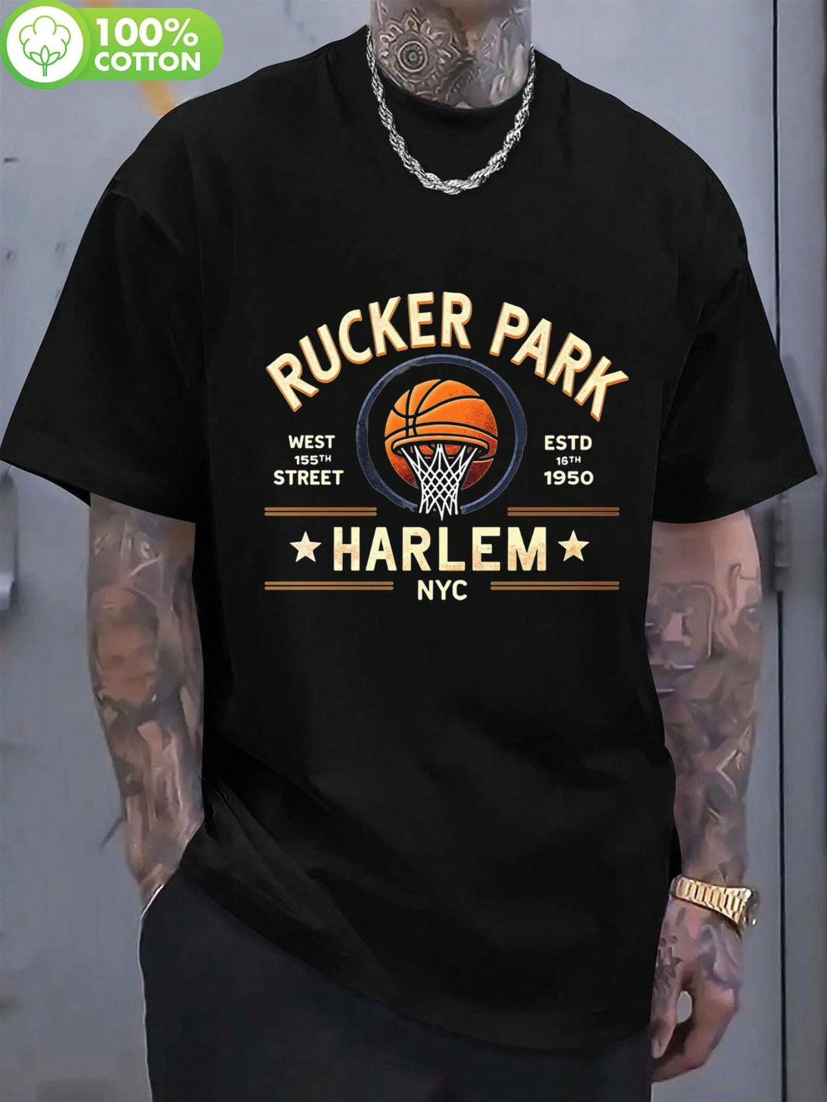 Harlem NYC Rucker Park Basketball Graphic T-Shirt Vintage Streetball Retro Tee