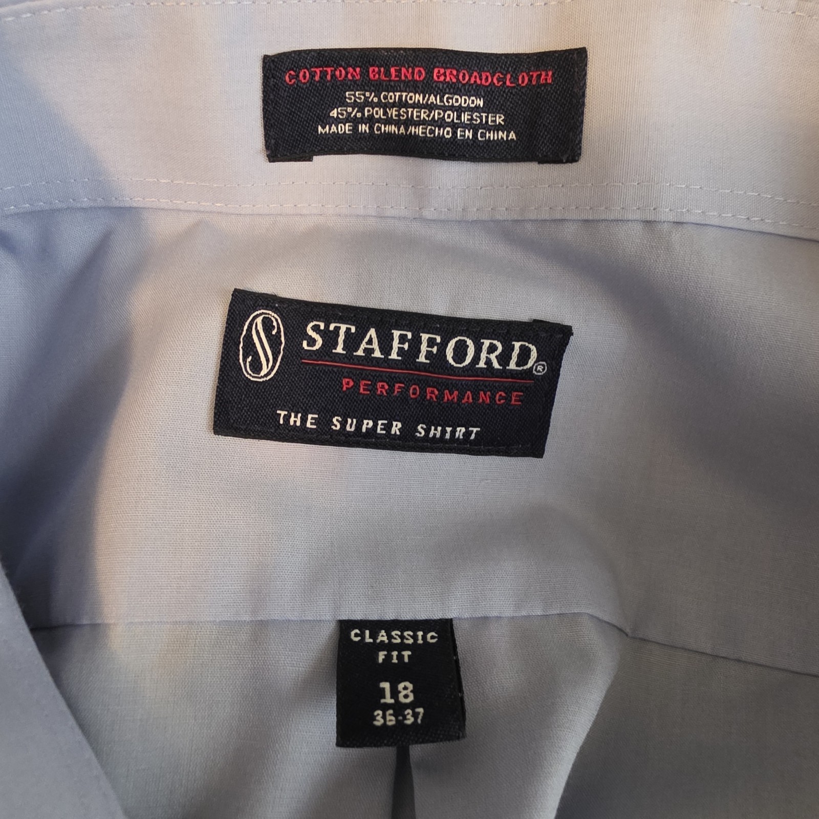 Stafford Performance Super Shirt Broadcloth Classic Fit Lt. Blue Mens 18-36/37