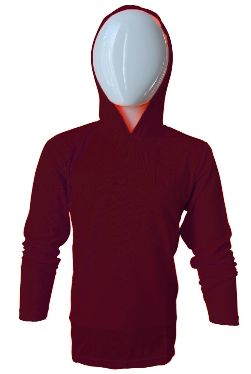 DRI-FIT Hoodie Long Sleeve T-Shirts, UPF 50+ Sun Protection Hooded BURGUNDY