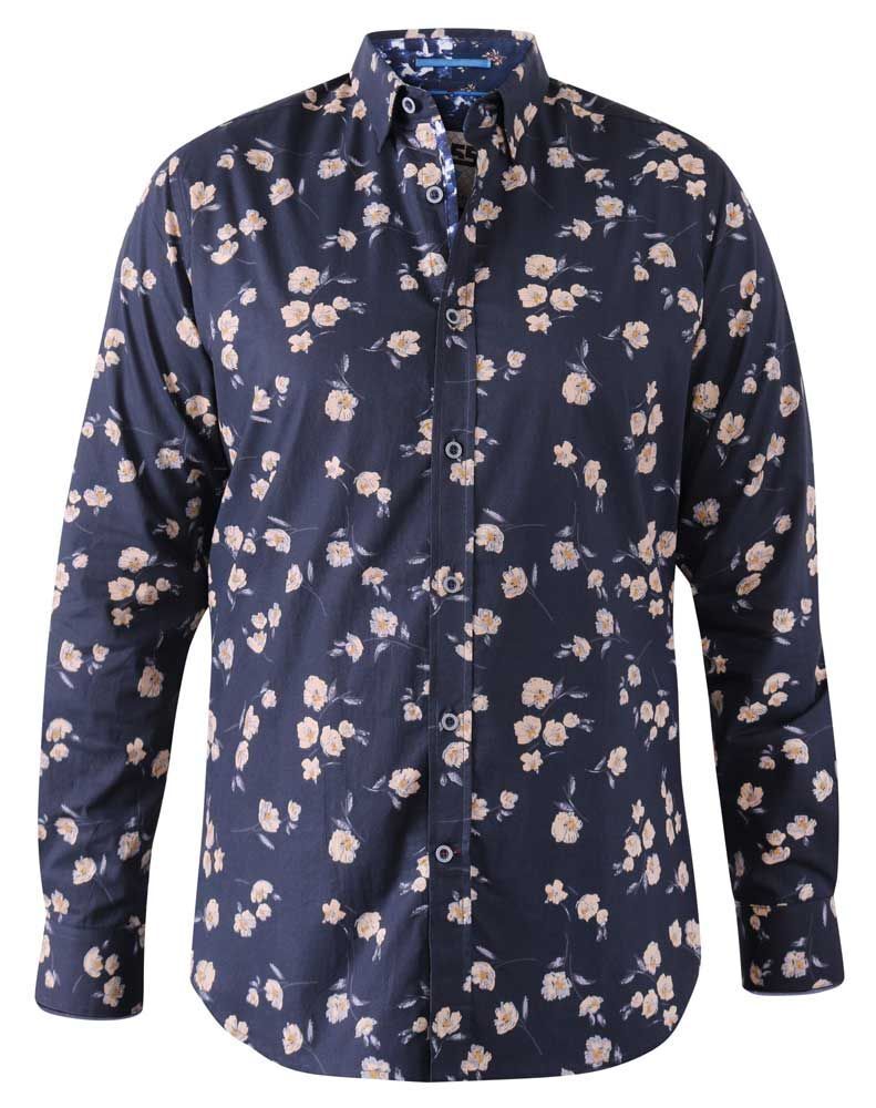 D555 Duke Big Mens Navy Long Sleeve Shirt Floral Print 2XL-4XL 5XL 6XL (111202)