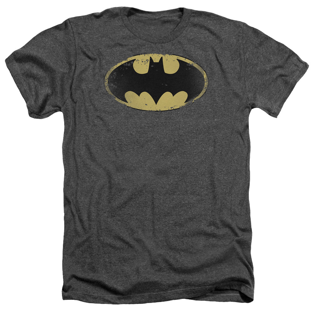 BATMAN DISTRESSED SHIELD Licensed Adult Men’s Heather Tee Shirt SM-3XL