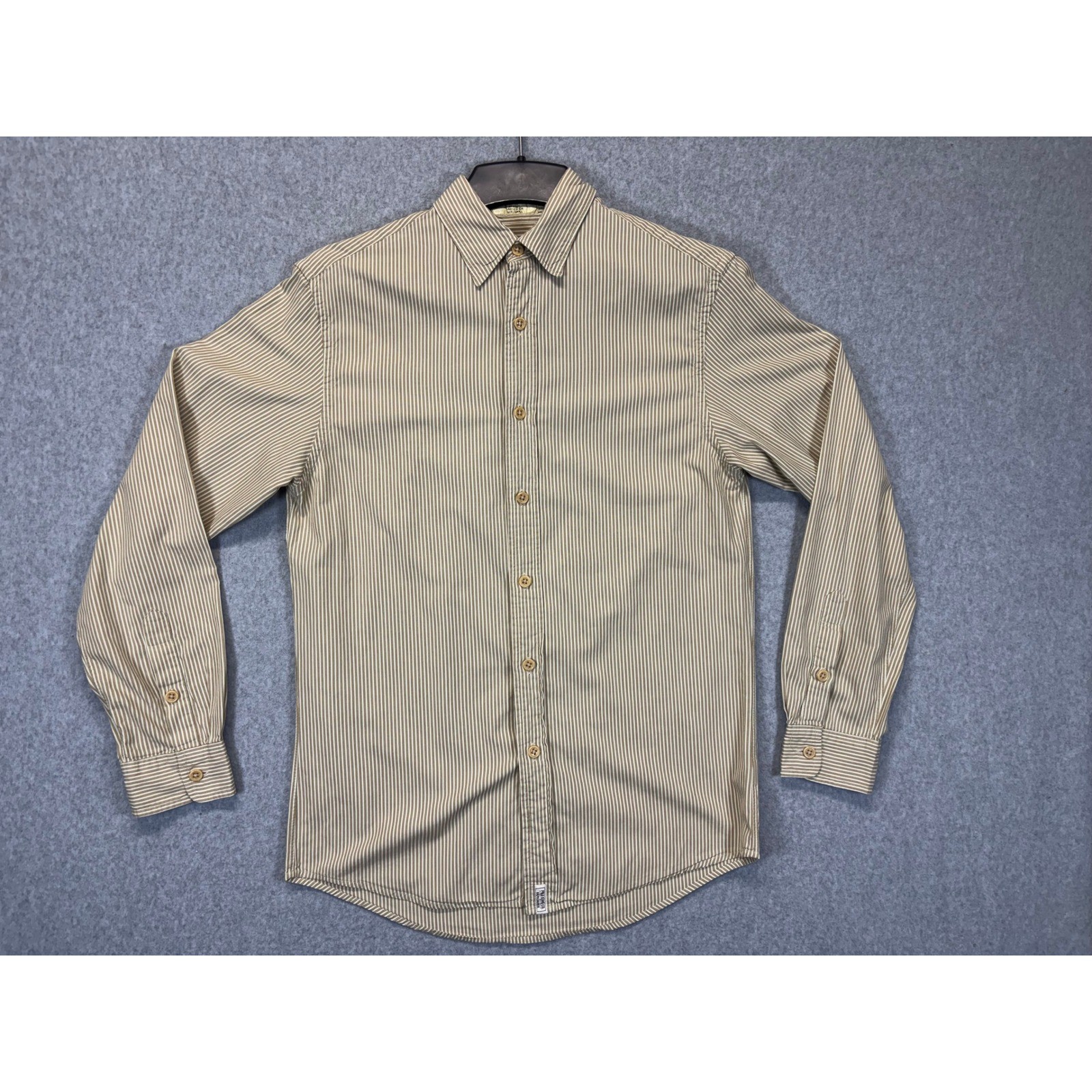 Polo Jeans Co Ralph Lauren Mens Small Tan White Striped Cotton Button Down Shirt