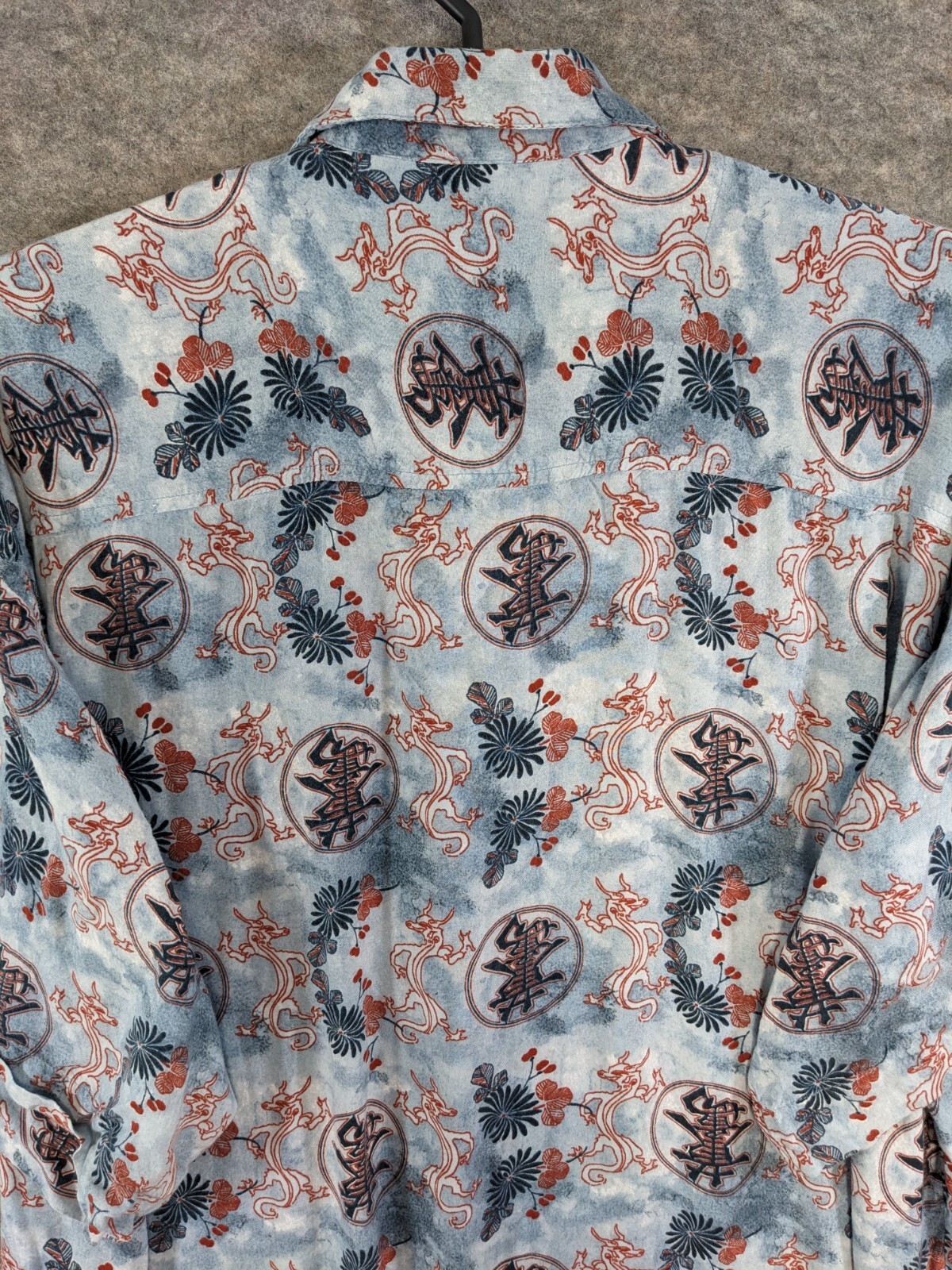 Greystone Sportswear Shirt Mens 2X Blue Red Asian Dragon Print Short Sleeve Camp