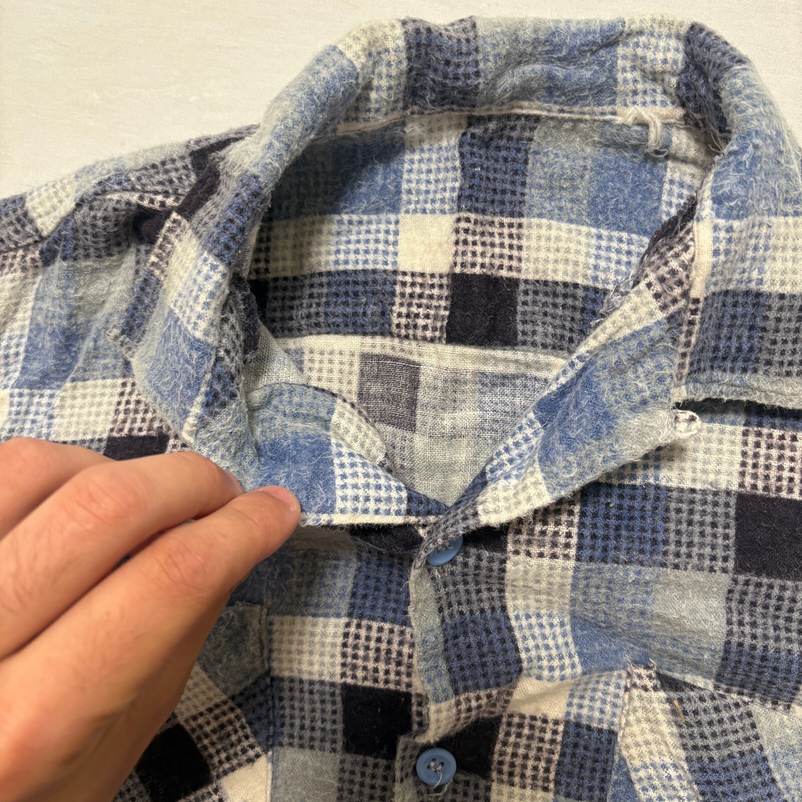 VTG 60’s Sanforized Cotton Loop Collar Plaid Flannel Shirt Men’s S Blue