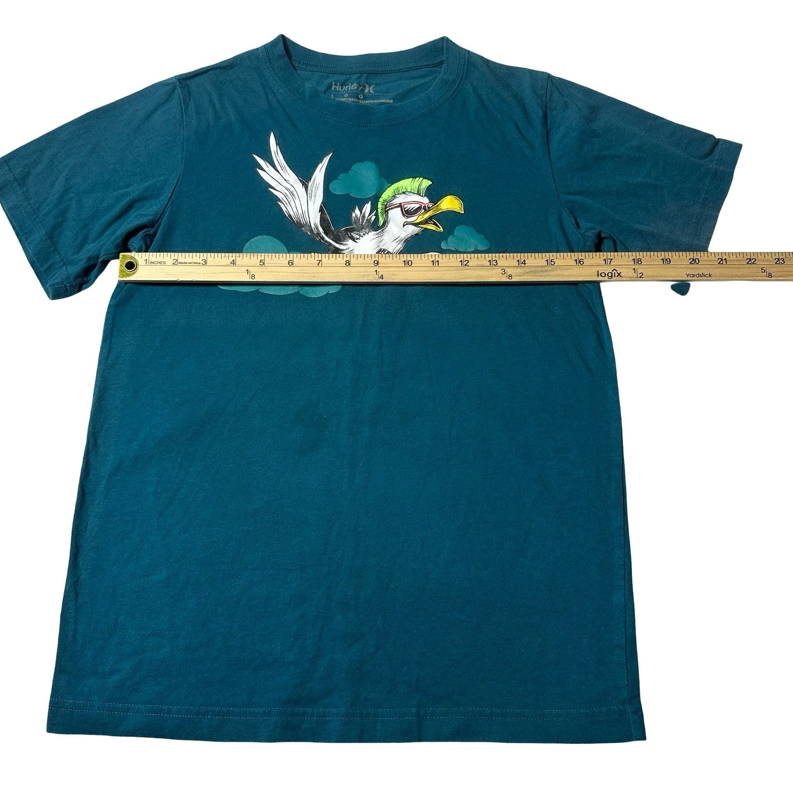 Hurley Mens Bird Mohawk Graphic T Shirt Teal Blue Large