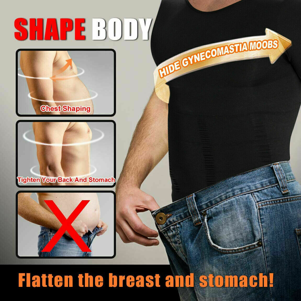 Men Slimming Body Shaper Vest Chest Compression Moobs T-Shirt Tank Top Workout