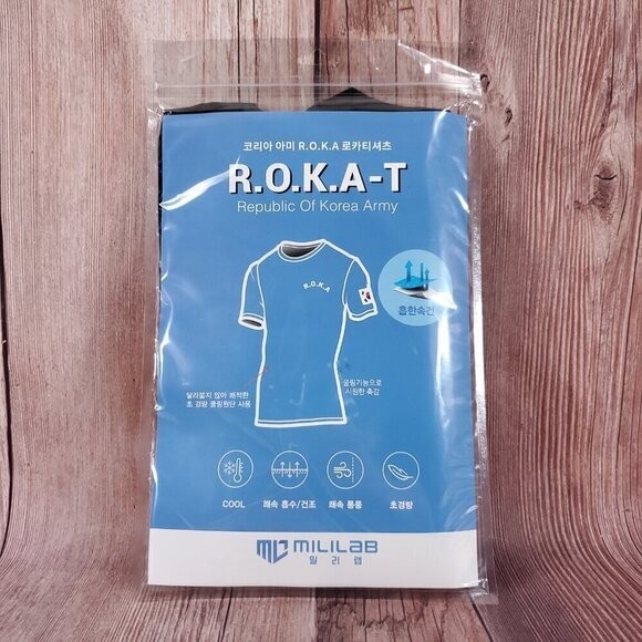 *READ* ROKA Korea Black Solid Army Short Sleeve Performance T-Shirt Tee BTS DP