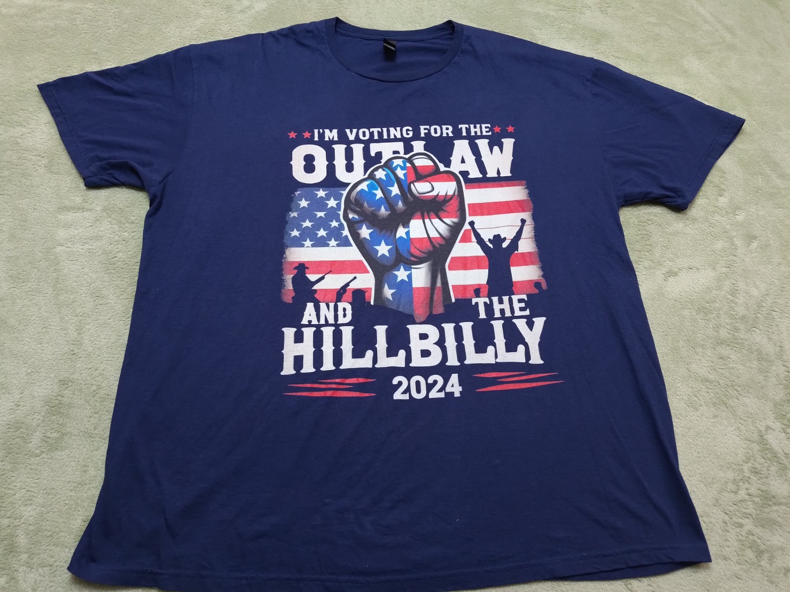 T-Shirt Novelty Tee Blue 2XL I’m Voting For The Outlaw And The Hillbilly 2024
