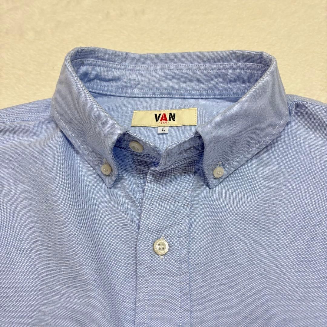 VAN JAC Oxford Button-Down Pullover Shirt Short Sleeve Blue L