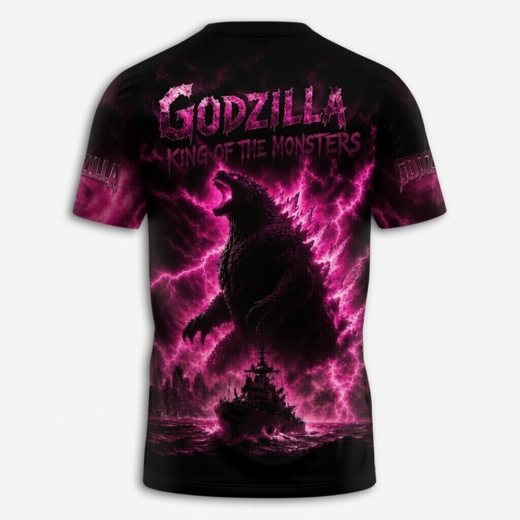 Godzilla Evolved Shirt Pink Atomic Breath 3D All Over Print Kaiju Movie Tee