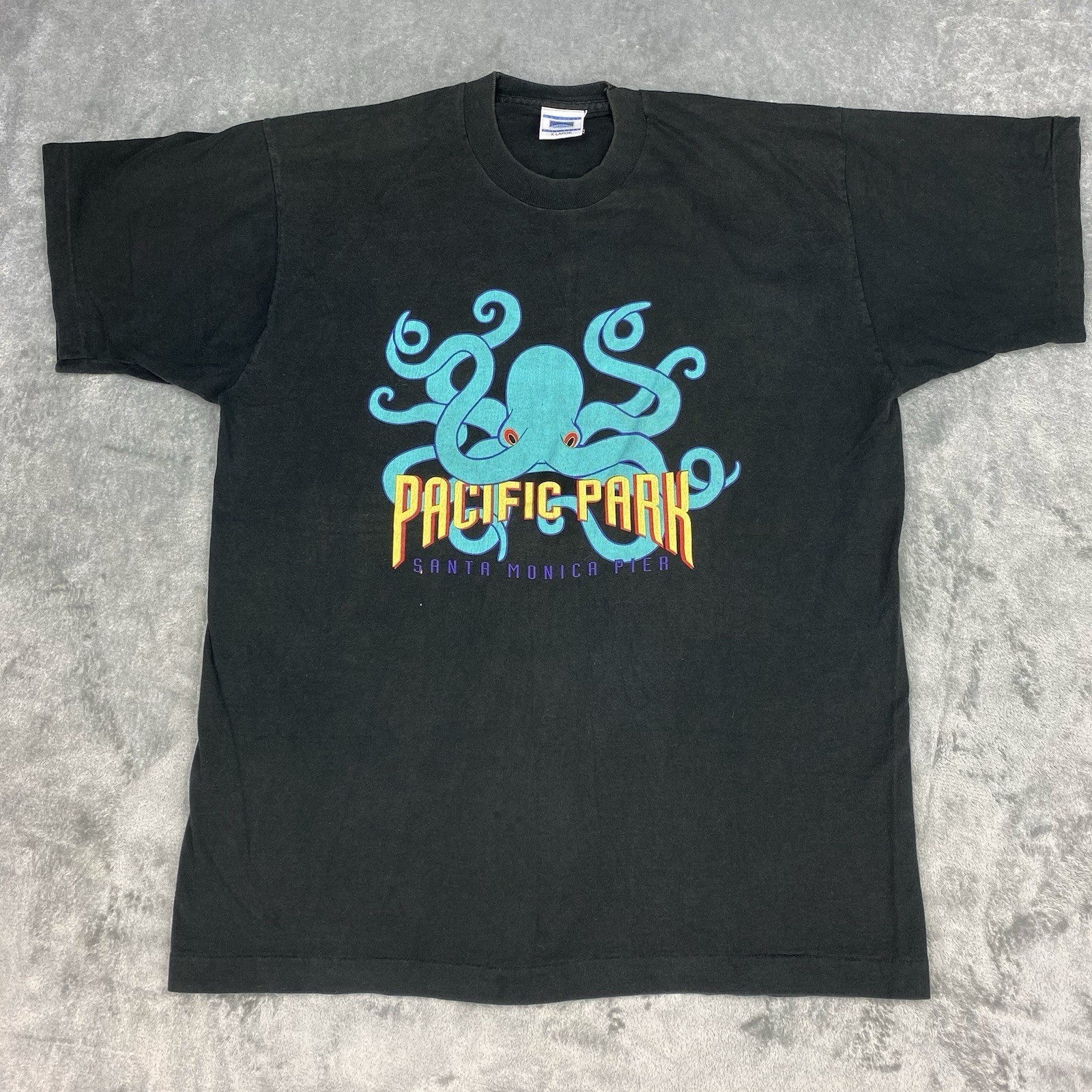 Vintage Pacific Park Santa Monica Pier Shirt Mens XL Black Octopus Single Stitch