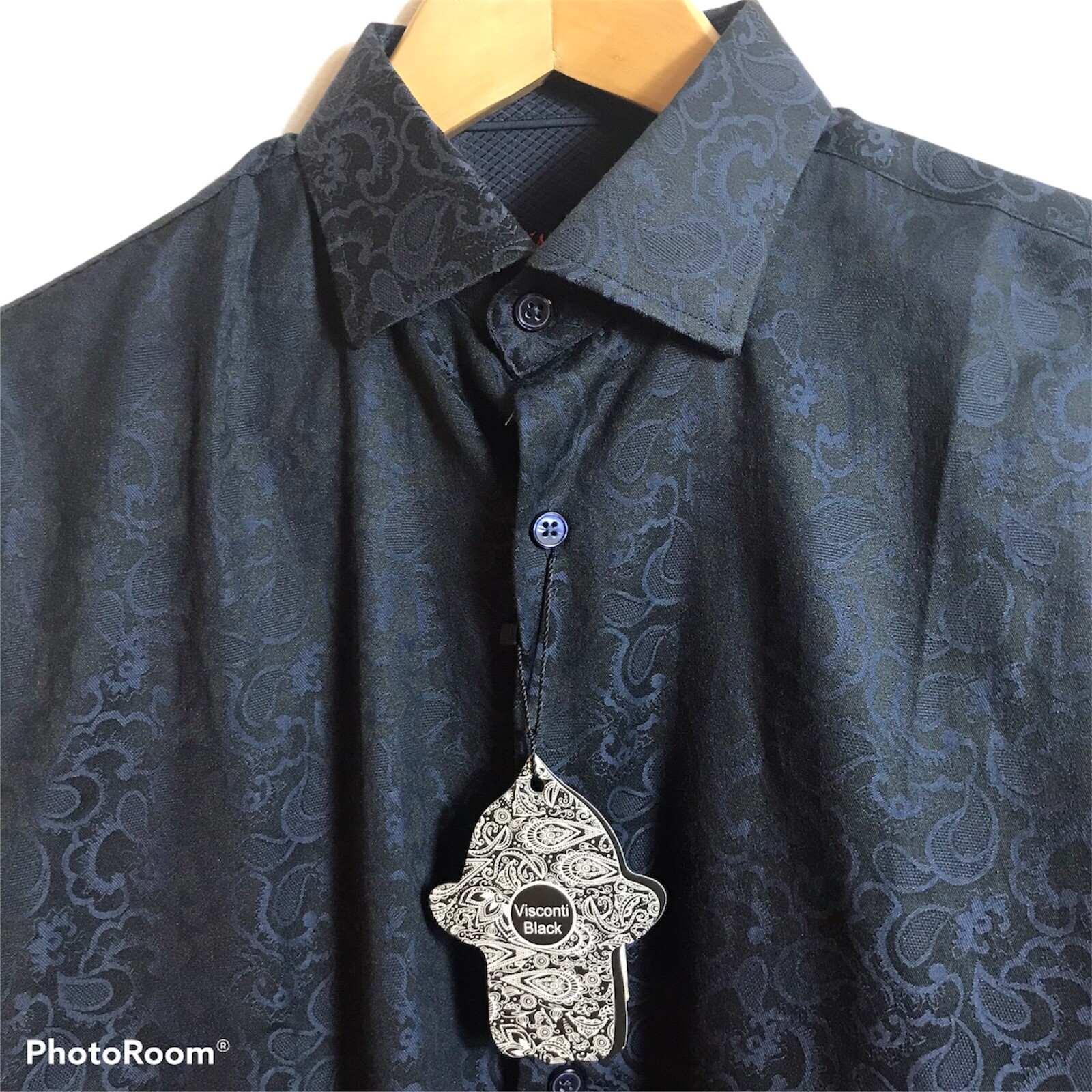 VISCONTI BLACK Shirt Mens Small Navy / Black PAISLEY Long Sleeve Button $145 NEW