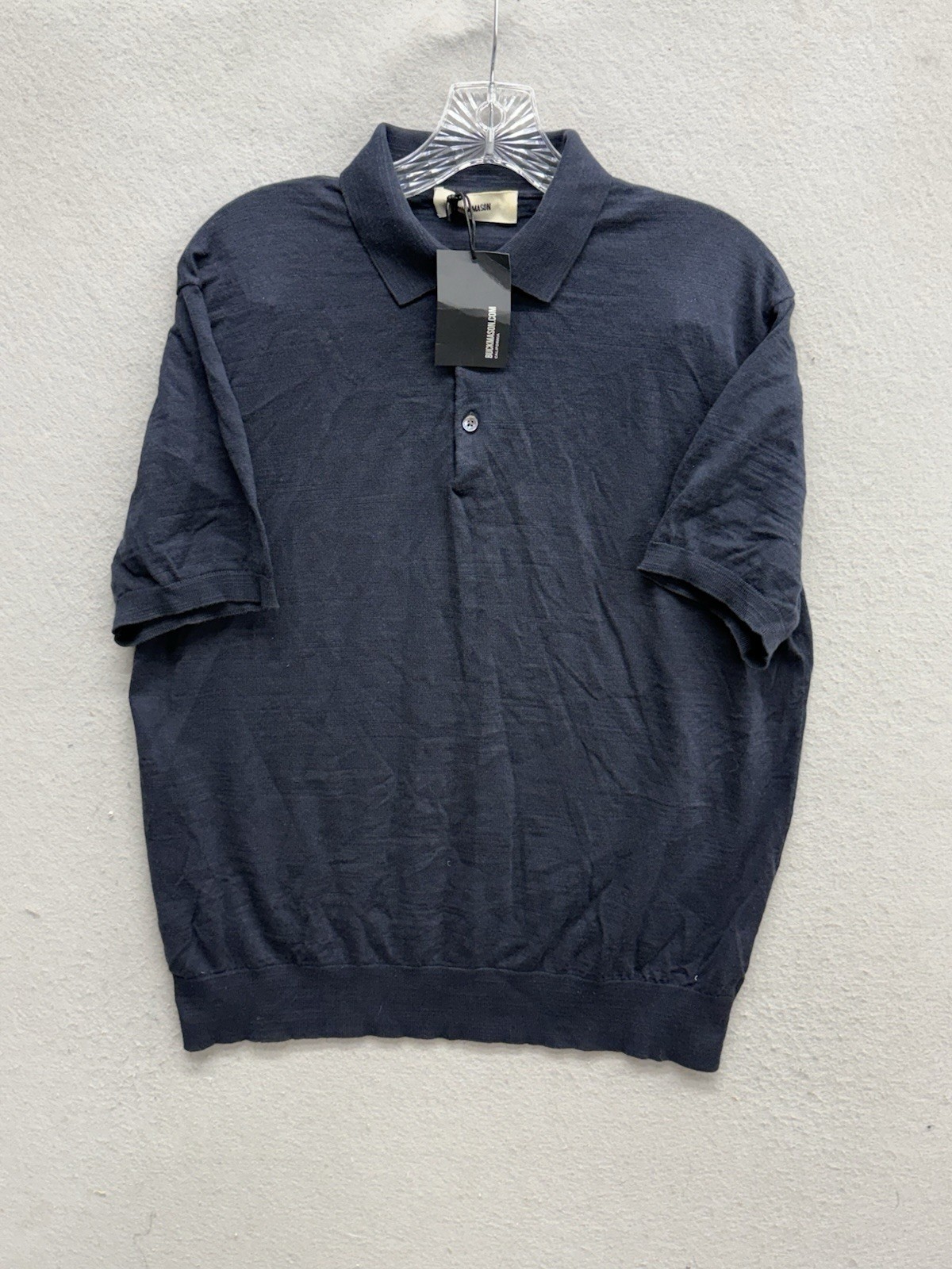 Buck Mason Avalon Knit Polo Mens Size Large Dark Navy Color Ribbed Collar New*