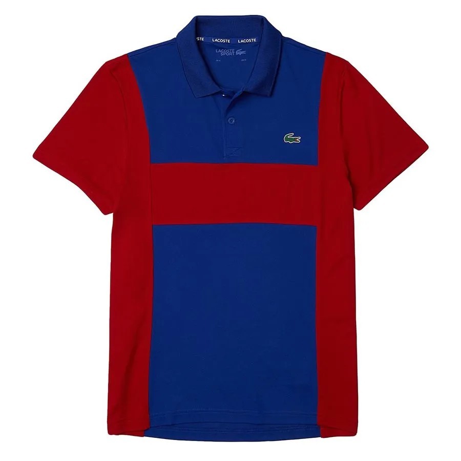 Lacoste Men’s Regular Fit Red & Blue Colorblock Anti Odor Sport Polo Size Small