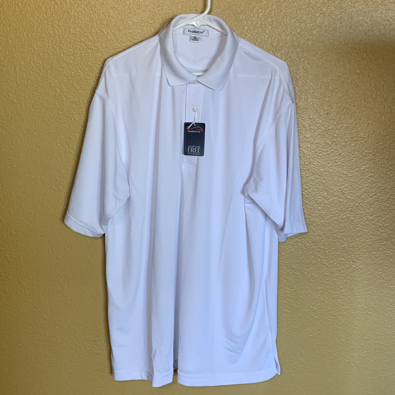FEATHERLITE~Mens short sleeve polo/golf shirt New w/tag white moisture wicking