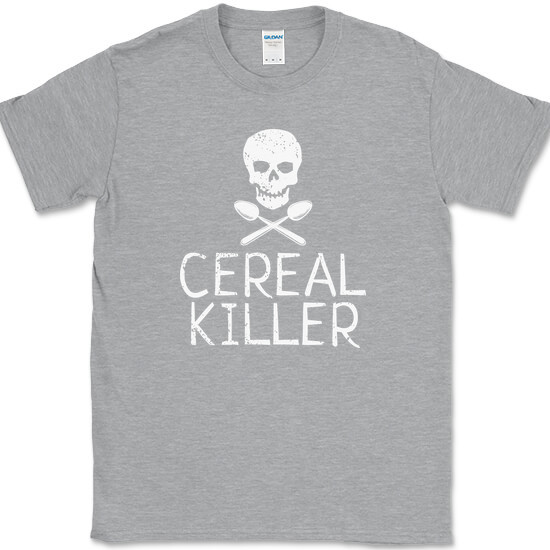 Cereal Killer T-Shirt Funny Serial Food Breakfast Humor Skull Novelty Cotton Tee