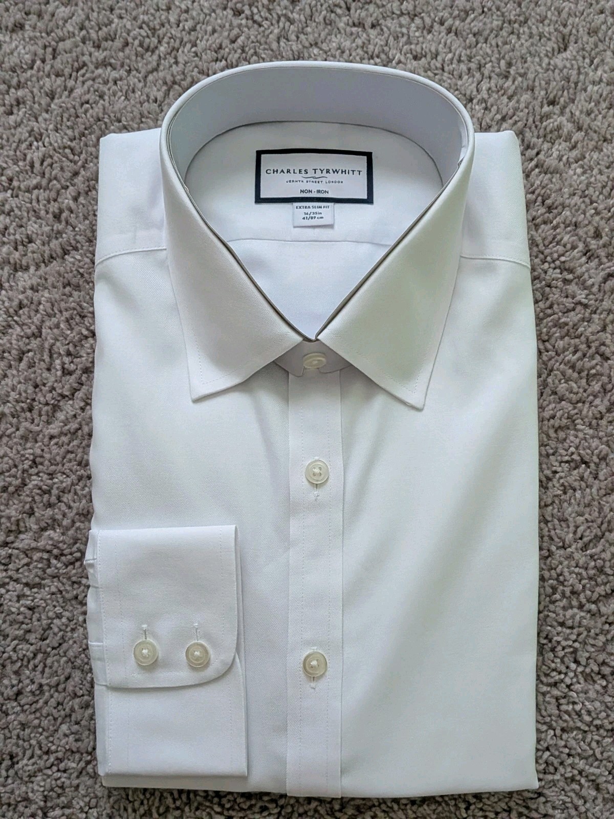 Charles Tyrwhitt Shirt 16/35 White Non-Iron Twill Extra Slim Fit Button Up NWT