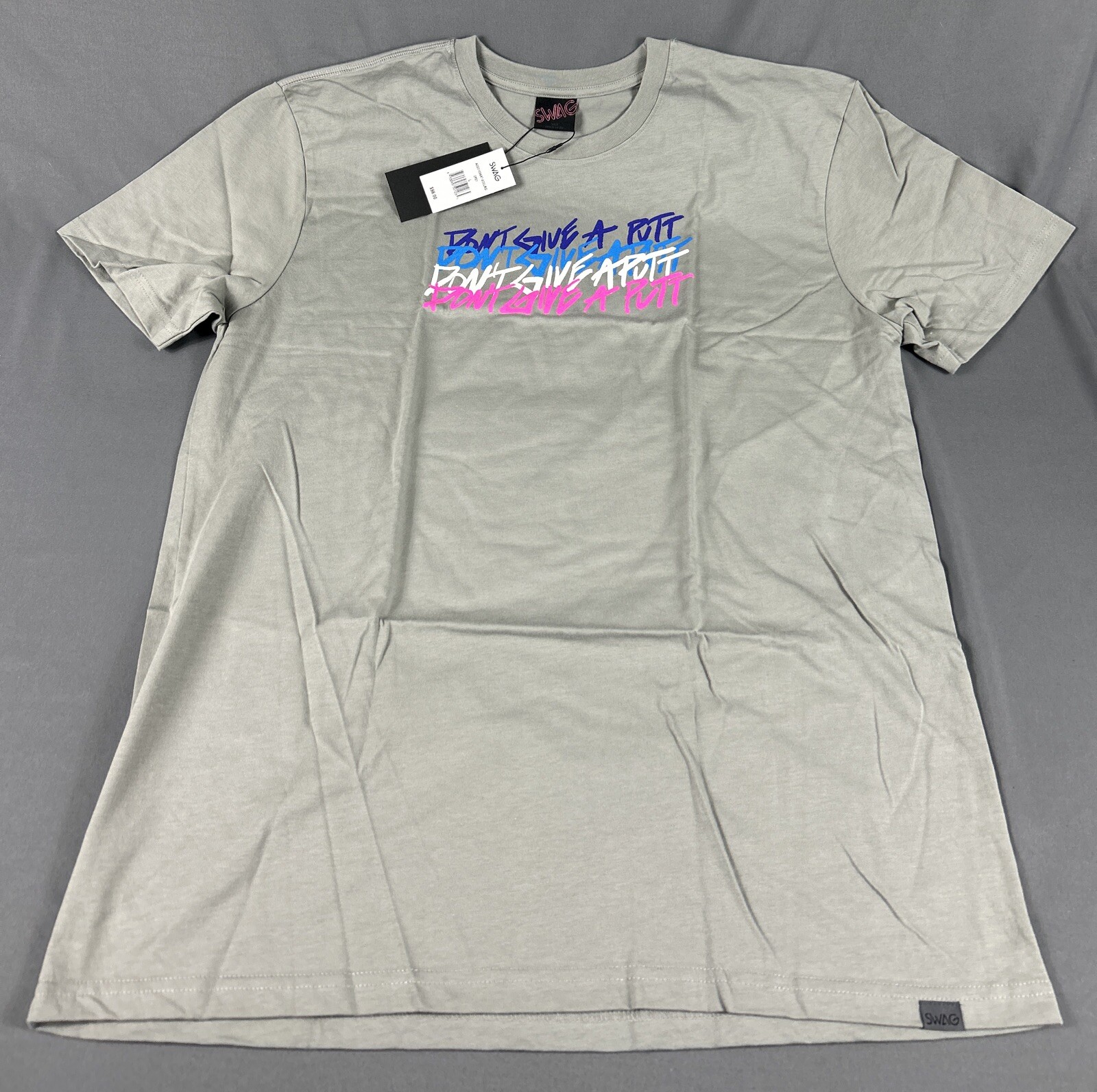 Swag Golf T-Shirt Don’t Give A Putt Script Repeating Graphic Print Large Gray