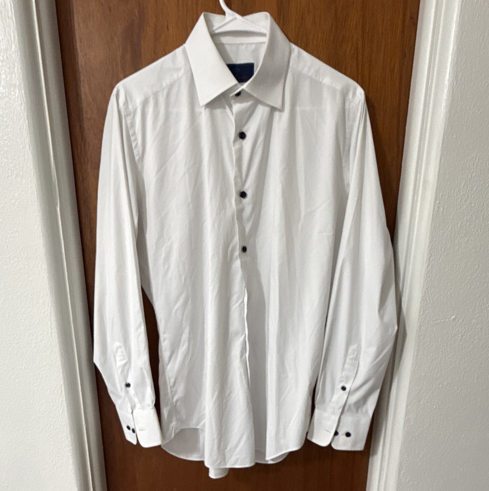 David Donahue Men’s Cotton Dress Shirt White Solid Trim Fit Non-Iron 15.5 32/33