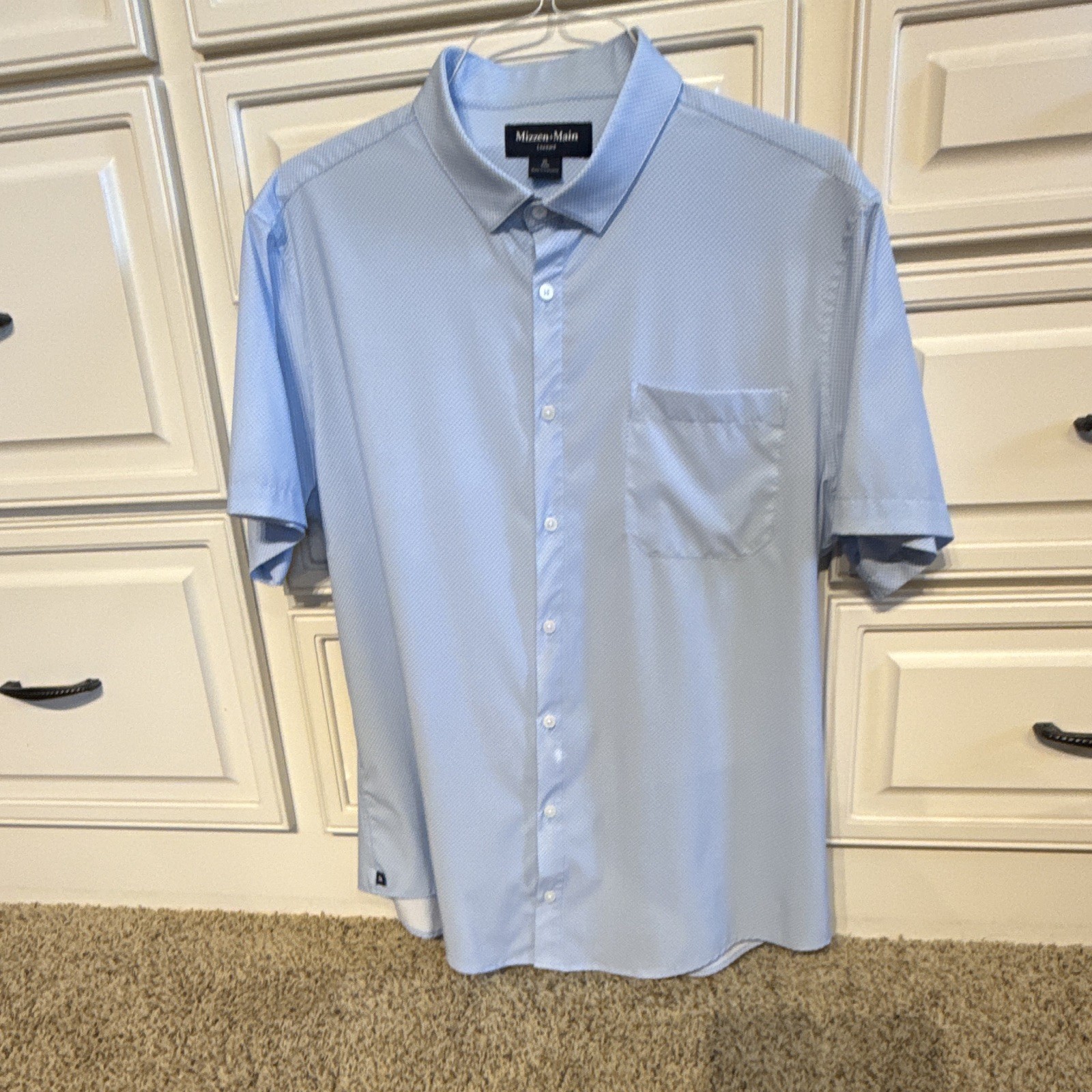 Mizzen+Main Leeward XL Trim Blue Geometric Short Sleeve Spread Collar Shirt