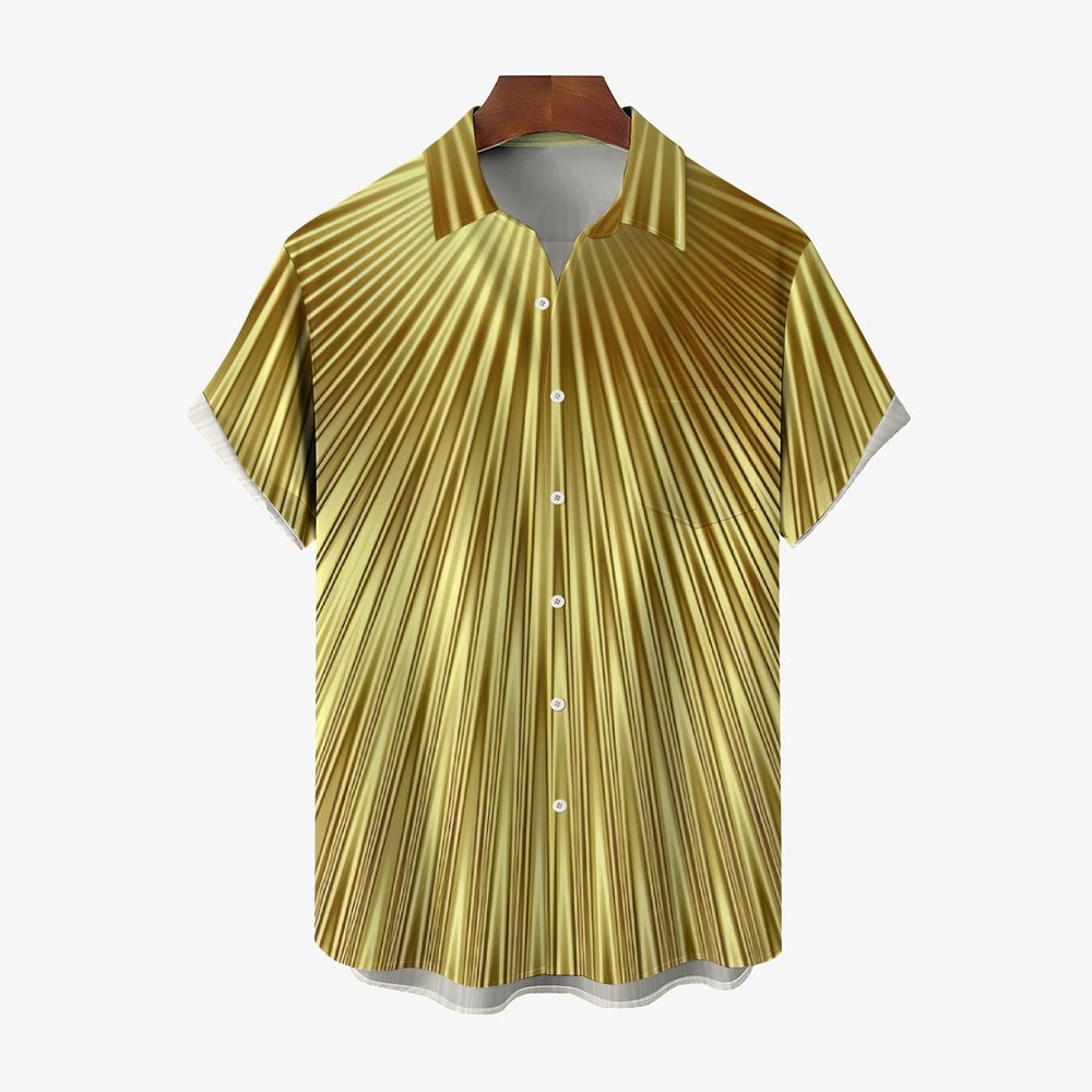 Gold Stripe Casual Oversized Short Sleeve Shirt 2407001282