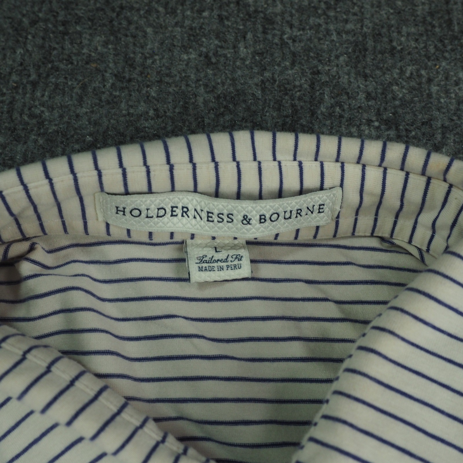 Holderness & Bourne Polo Shirt Mens Large Tailored Fit White Stripe Golf Classic