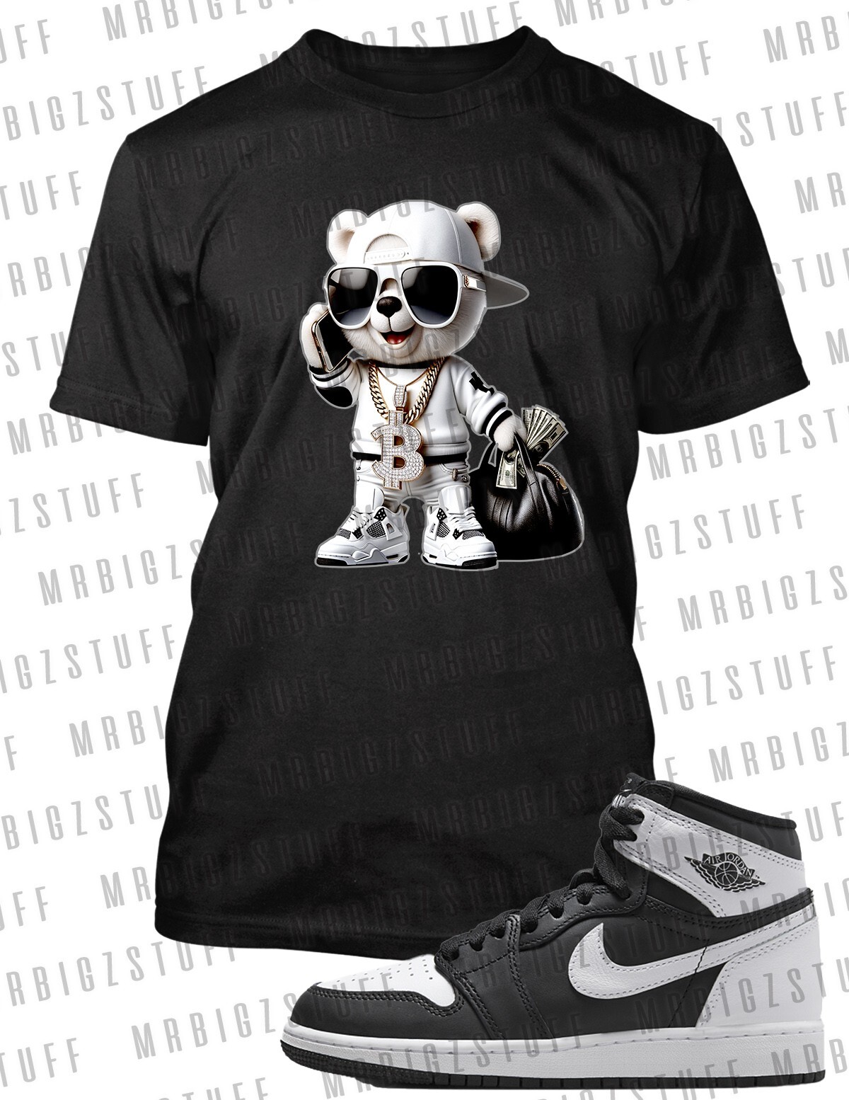 Big Tall Panda Bear 8X Greystone Tee Shirt to Match J1 Panda Graphic Hip Hop T