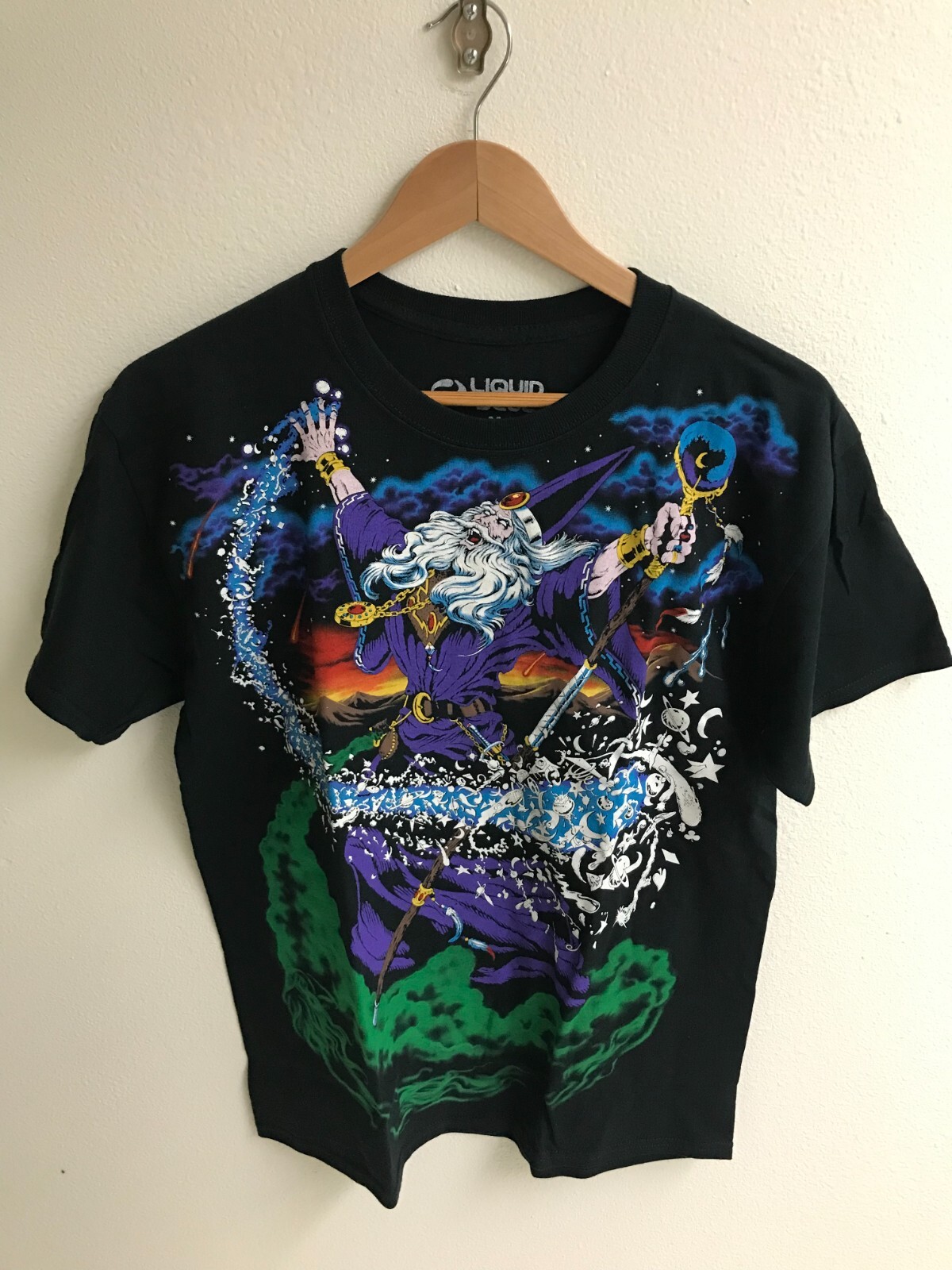 Liquid Blue dark fantasy Wizard Black T-Shirt christmas new year tee