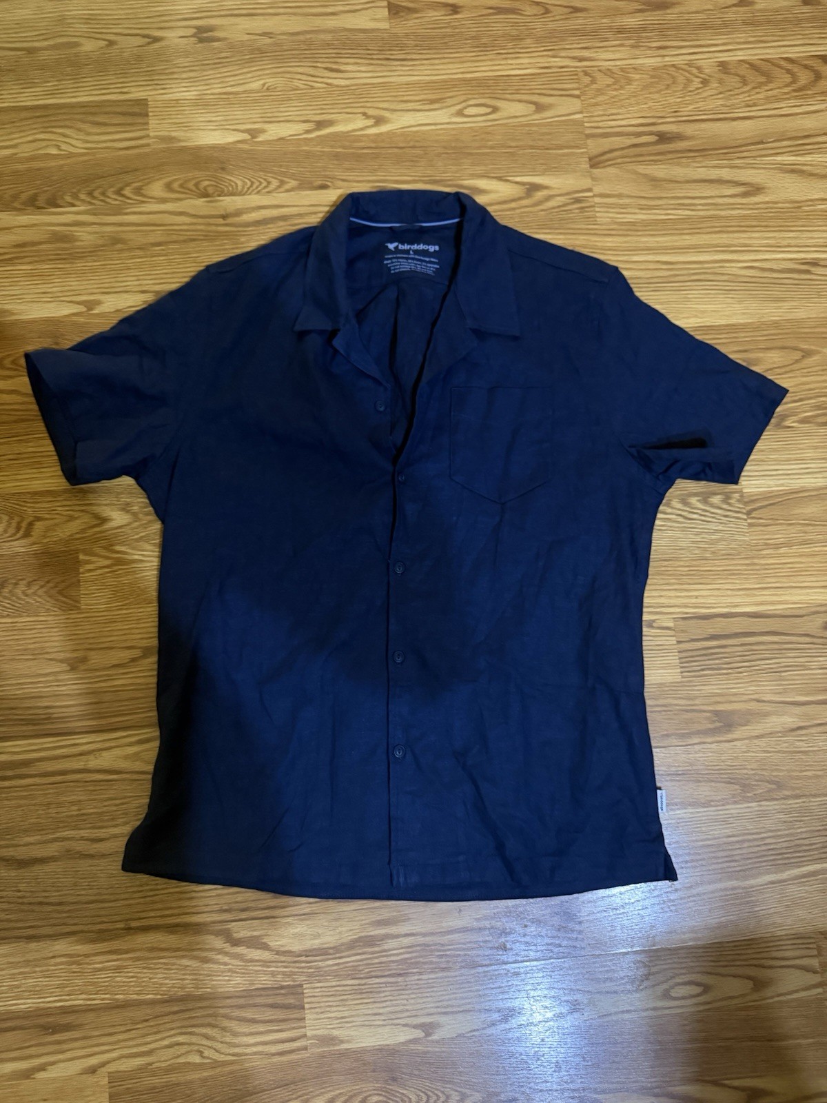 Birddogs Men’s Tech Linen Camp Collar Shirt Large Navy Blue NWOT Short Sleeve