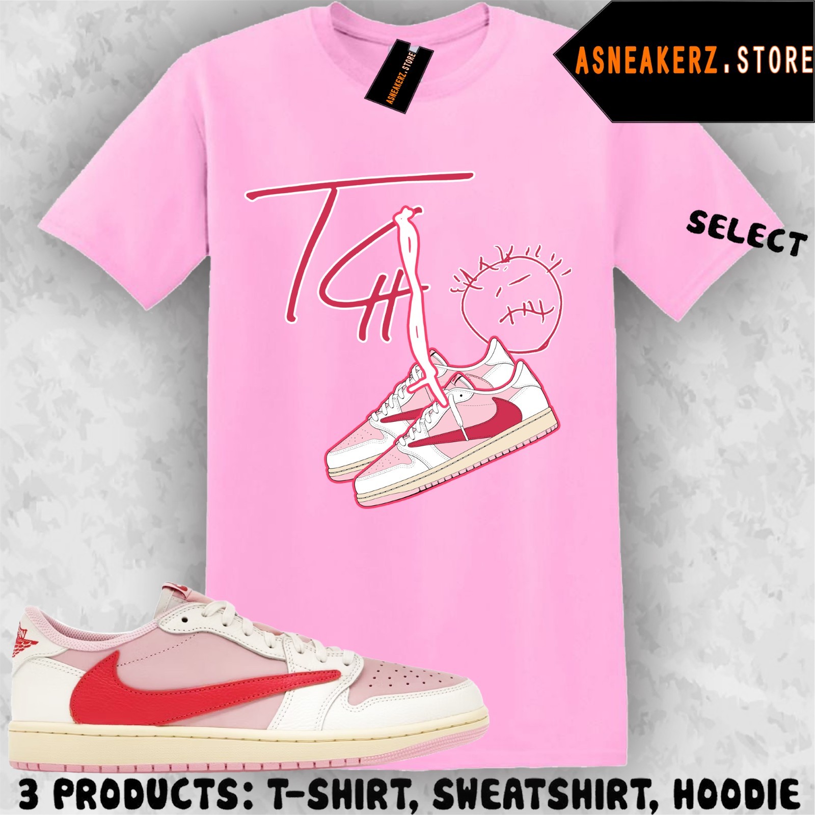 Tee Shirt Matching Travis Scott AJ 1 Low Tropical Pink Match Sneaker Shoelace 1s