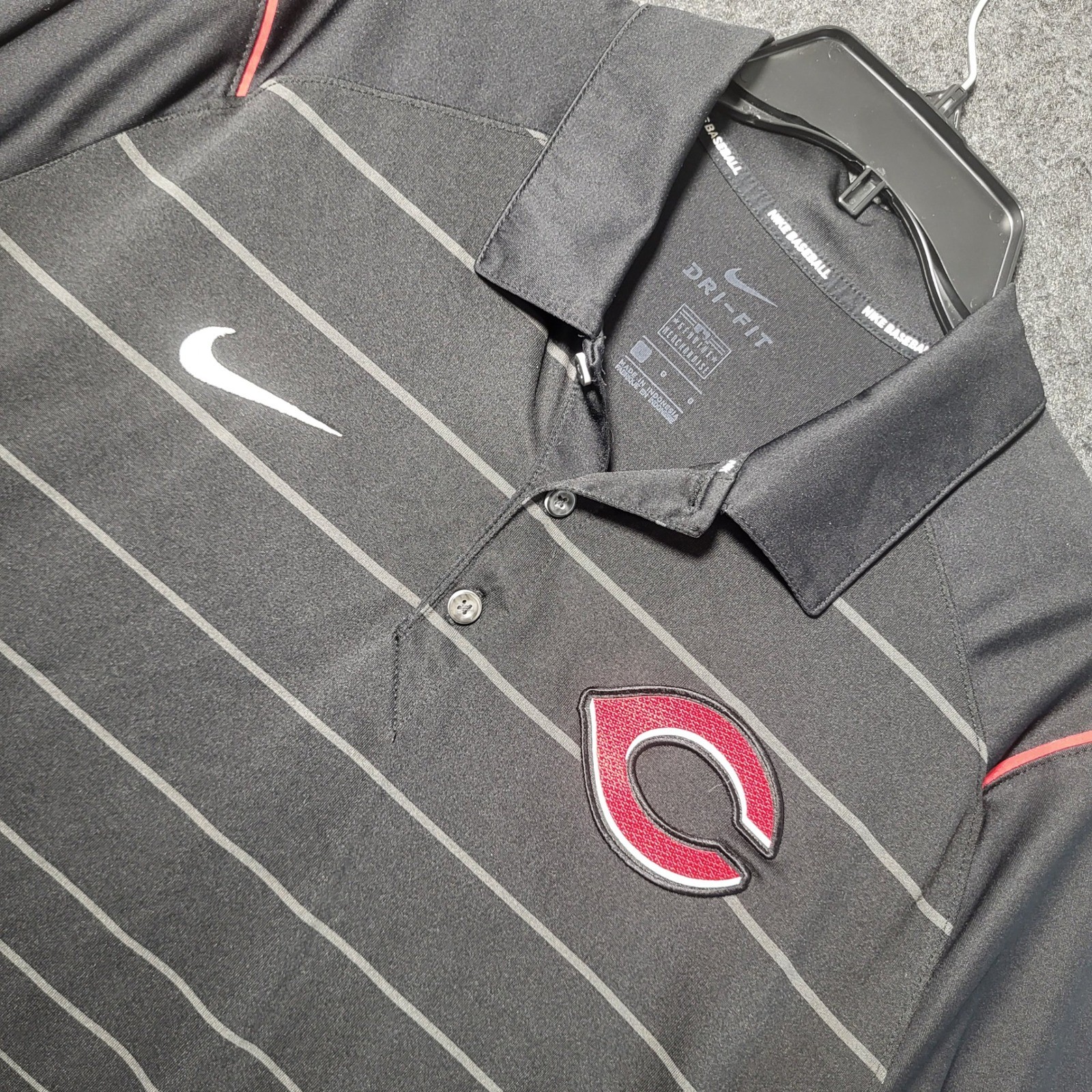 Cincinnati Reds MLB Nike Dri-FIT Baseball Polo Shirt Mens Large Black