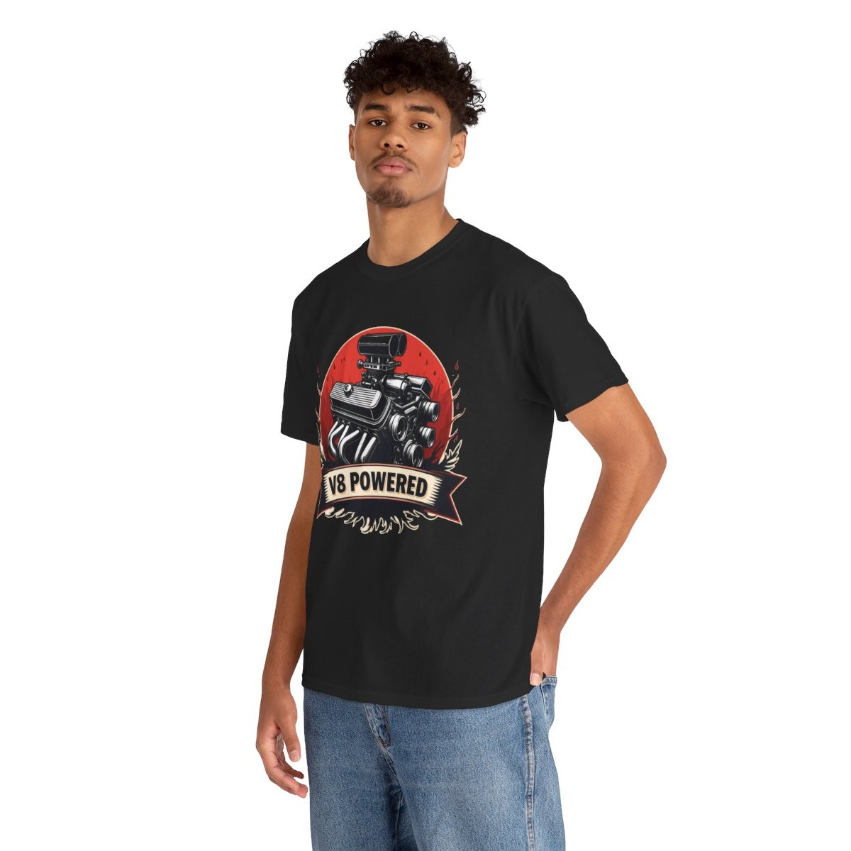 V8 Powered Muscle Engine T-Shirt Graphic Tee for Car Guys Gift