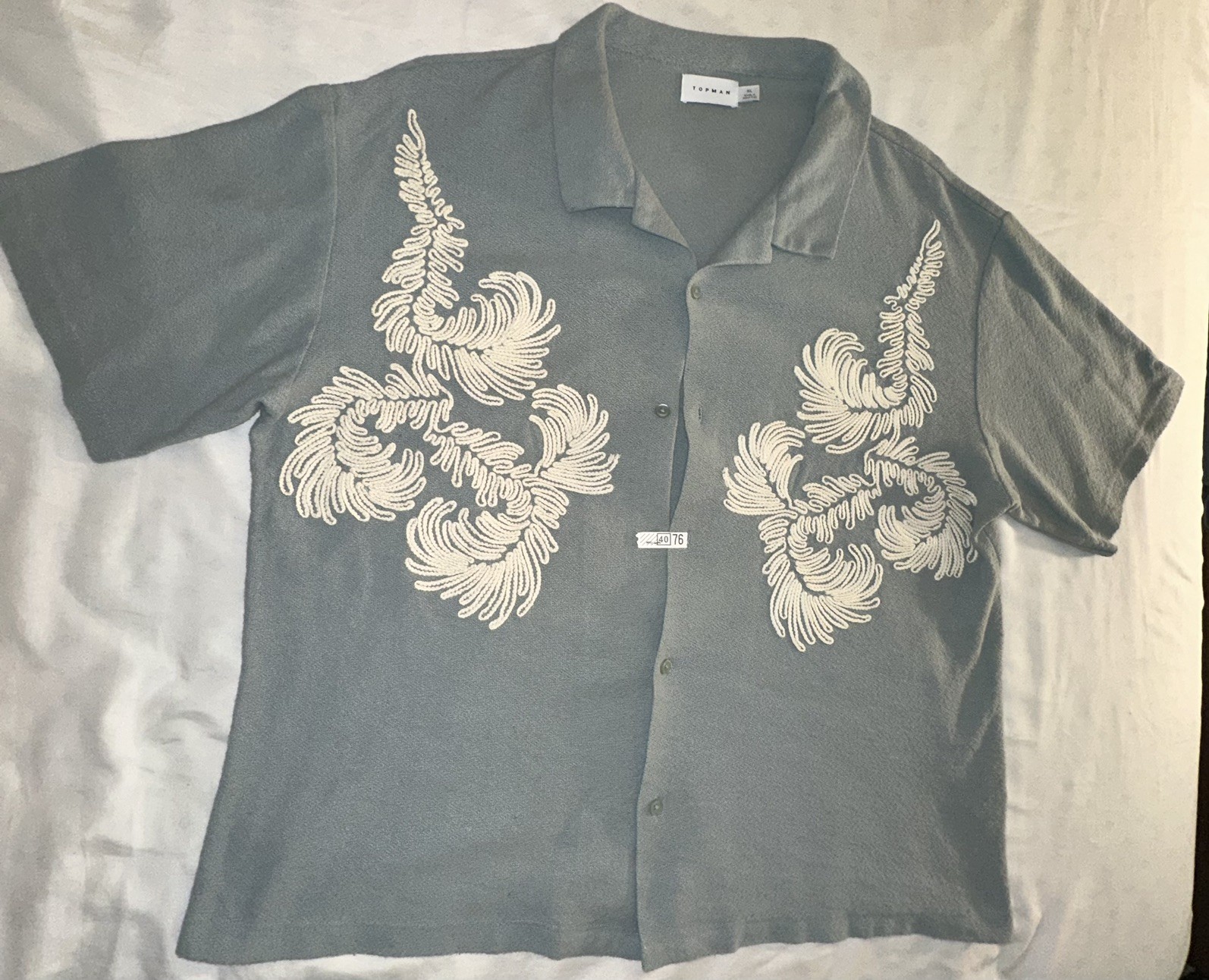 XL Topman Shirt Men Embroidered Flowers Textured Resort Vacation 184 Read